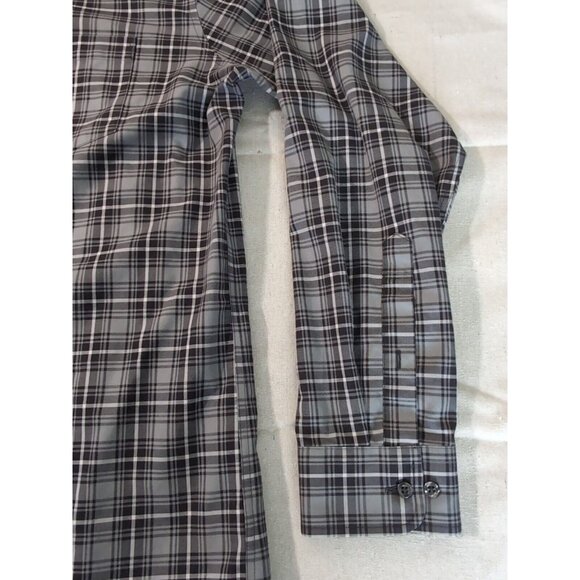Lands End Gray Plaid Tailored Fit Button Down Long Sleeve 16 1/2 No iron Twill - Picture 4 of 9